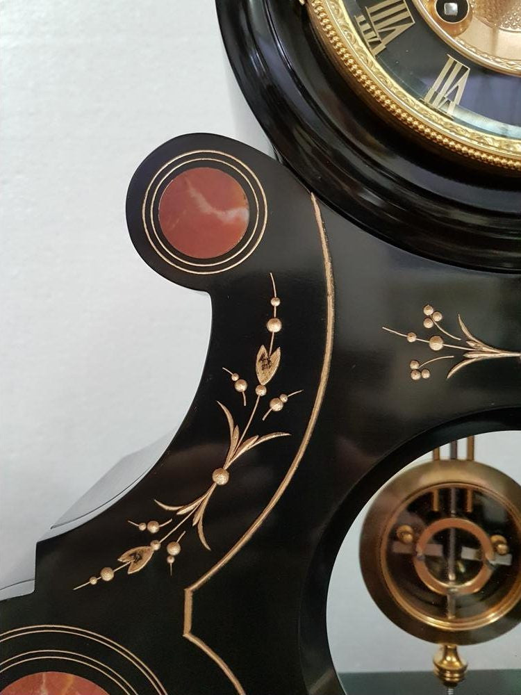 French Black Marble Three Piece Clock Set