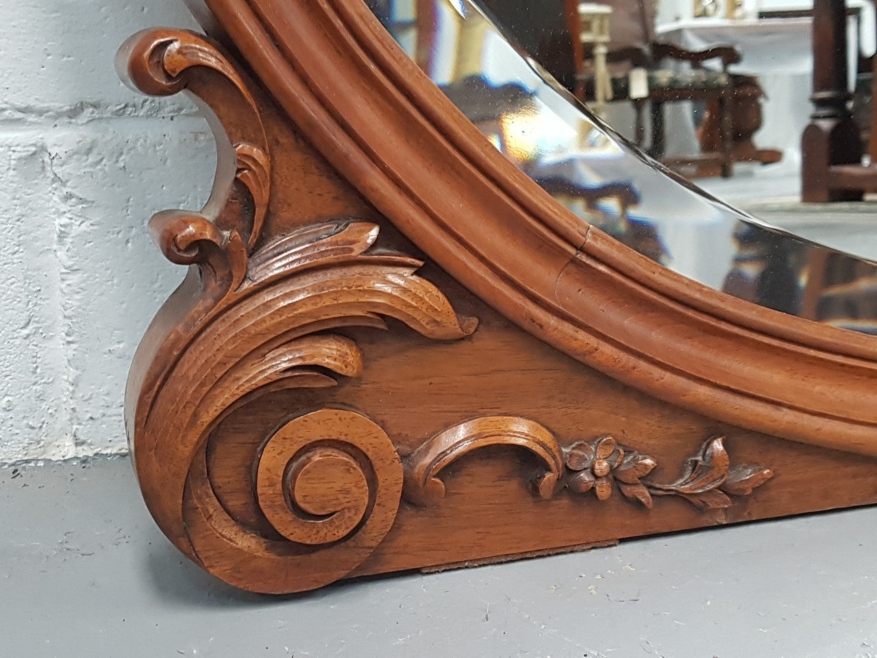 French Antique Louis XV Style Walnut Bevelled Glass Mantle Mirror