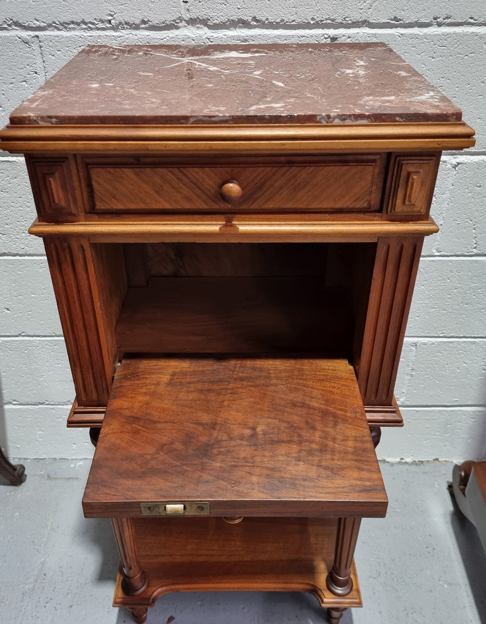 French Walnut Louis XVI Style Single Bedside Cabinet Rouge Marble Top