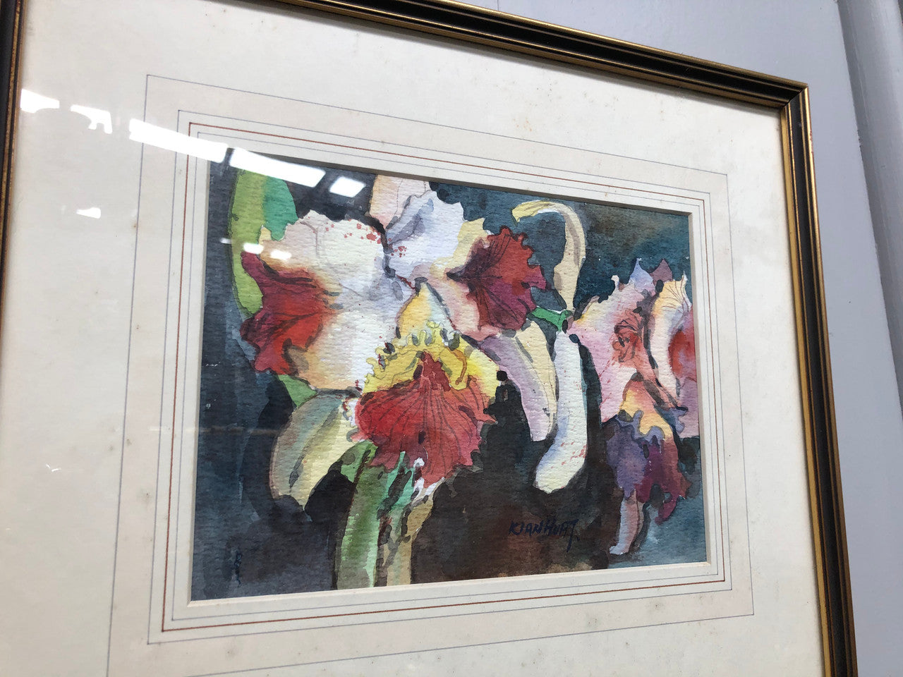 Vintage Signed Watercolour Of Iris's