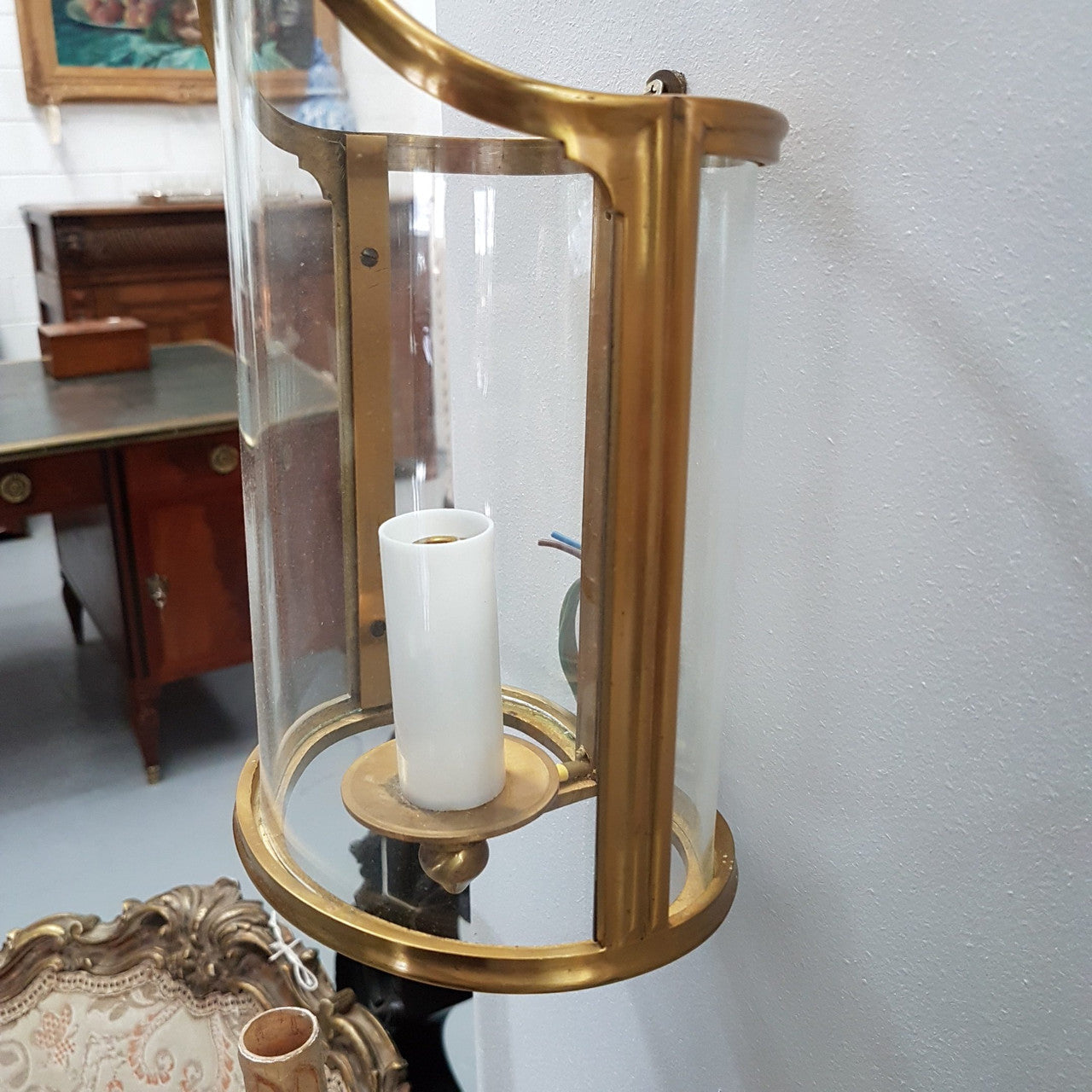 A Pair French Gilt Louis XVI Style Wall Lanterns With Moulded Glass Surround