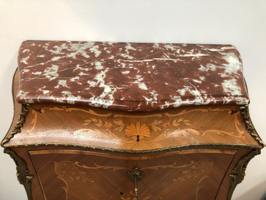 French Bombe Marquetry Inlaid Abbattant