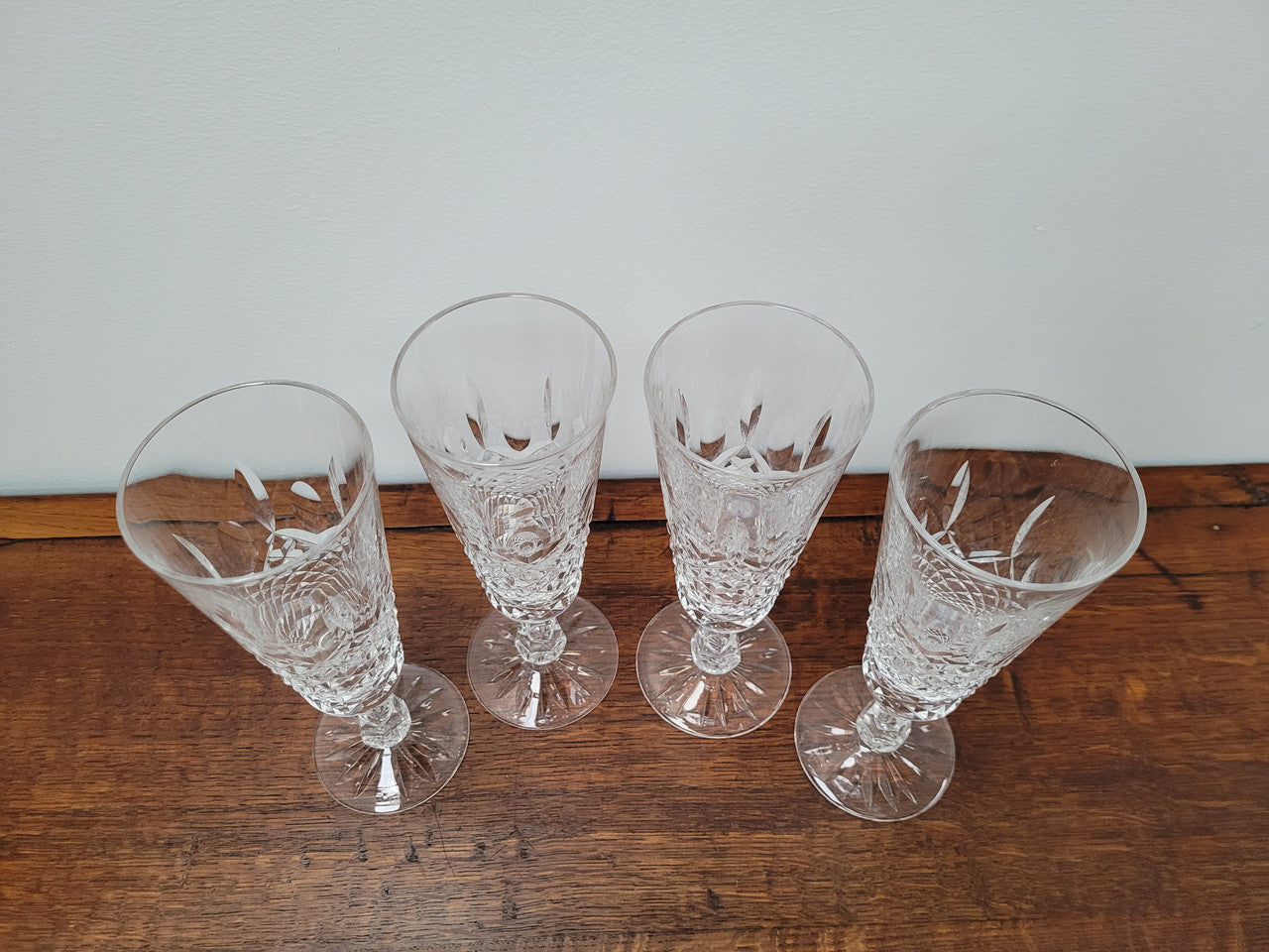 Set of four Waterford “Kenmare” pattern champagne flutes. In good original condition with no chips or cracks.