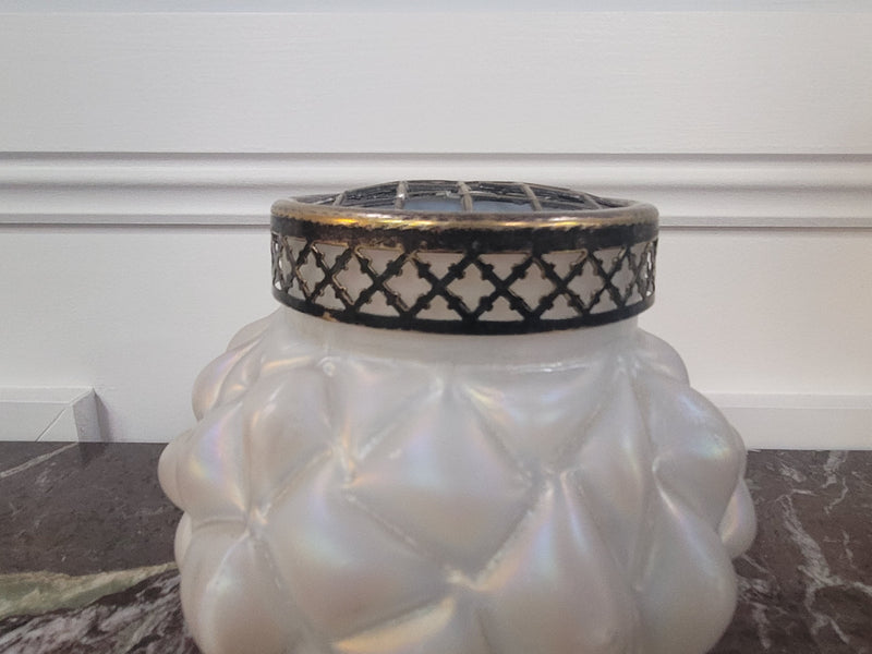 Iridescent Loetz glass vase with flower insert. Please view photos as they help form part of the description.
