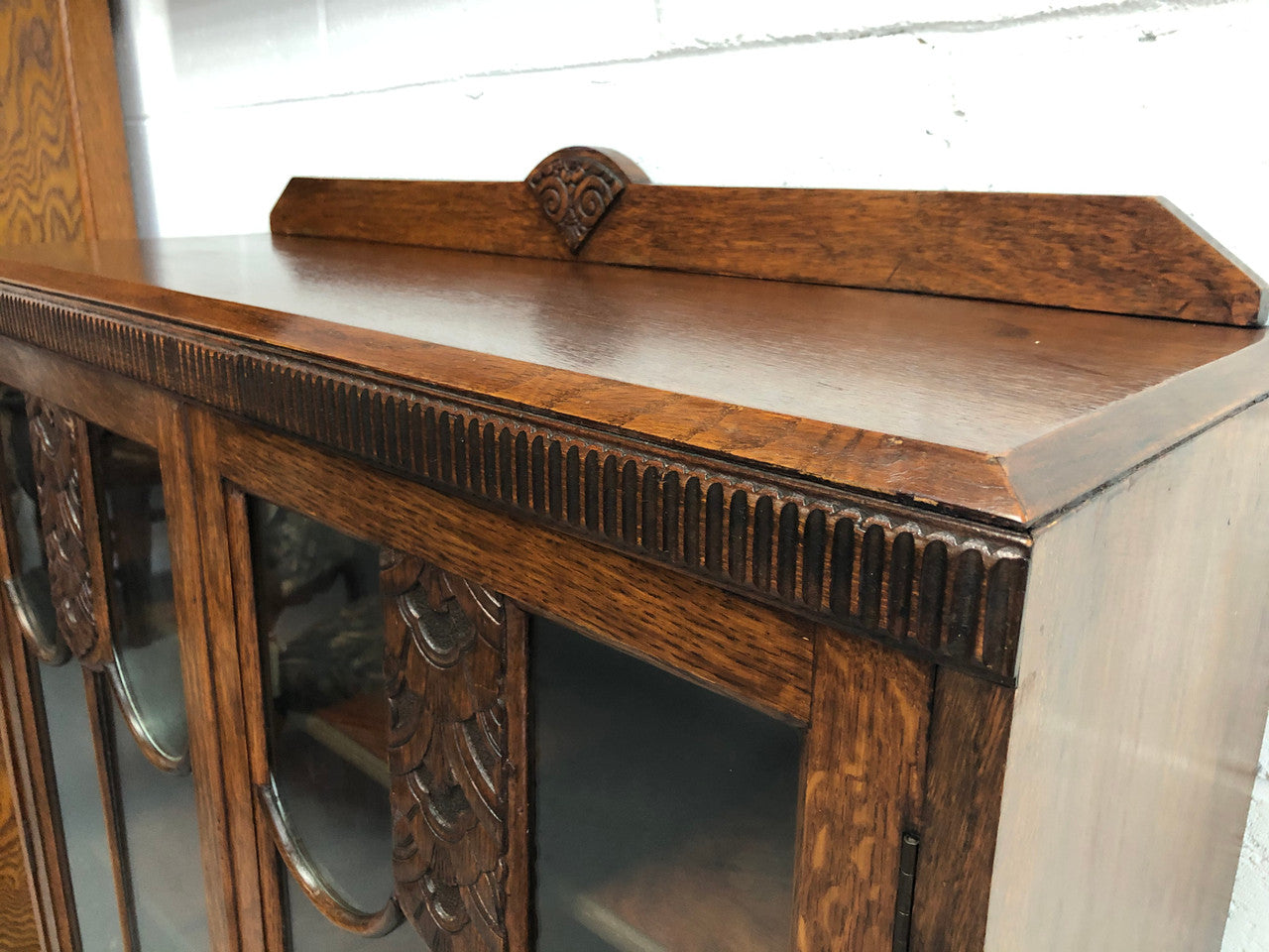 English Oak Tudor Style Bookcase/Display Cabinet