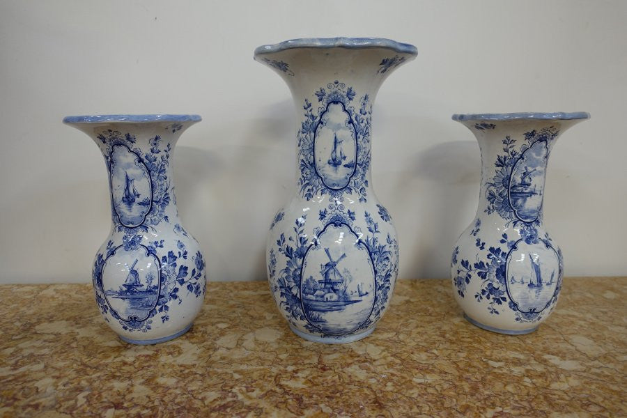 Set of 3 Delftware Vases