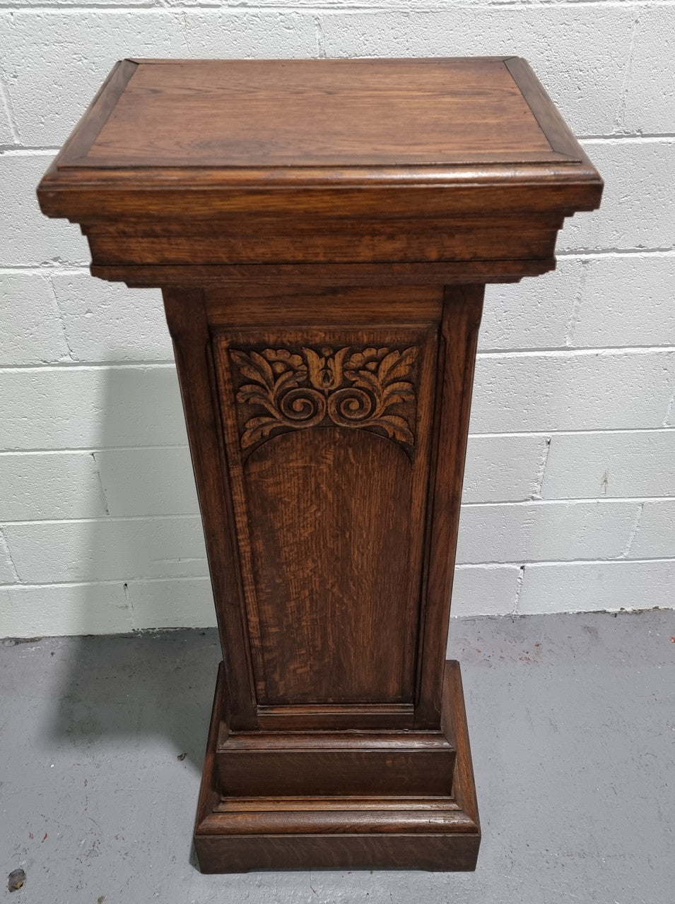 French Oak Henry II Style Pedestal with Carving to Trunk