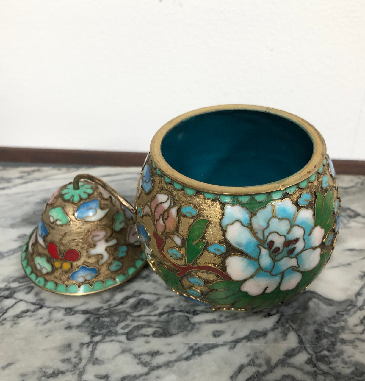 Good Quality Chinese Cloisonne Pear Covered Bowl