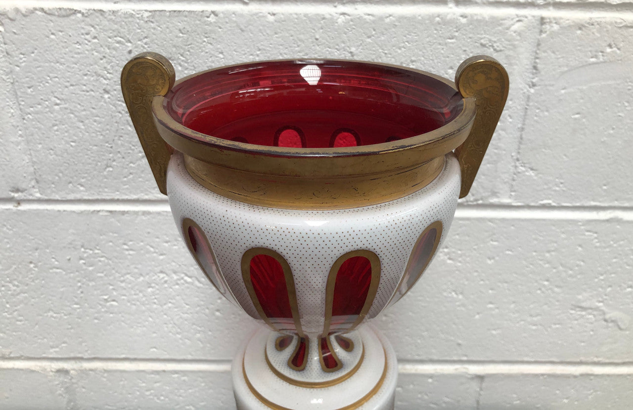 Stunning Victorian overlay ruby glass Centerpiece in good original condition.
