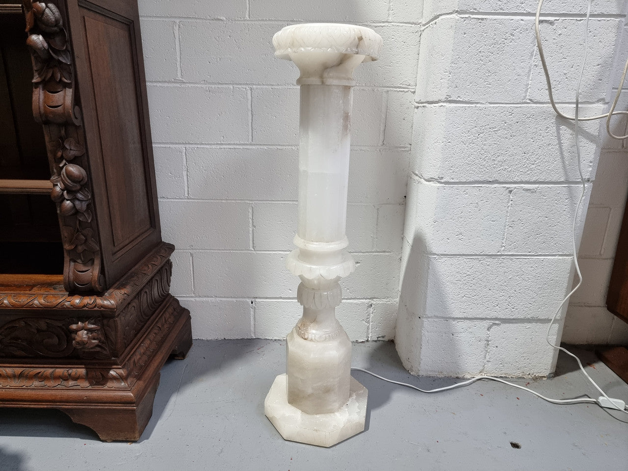 Electrified French White Alabaster Pedestal