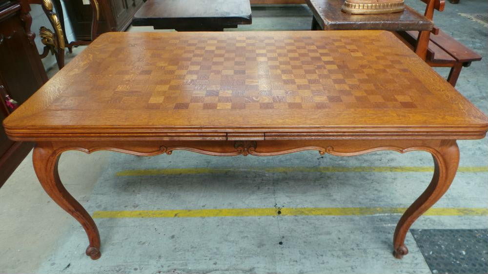 French Oak Parquetry Top Extension Dining Table-1