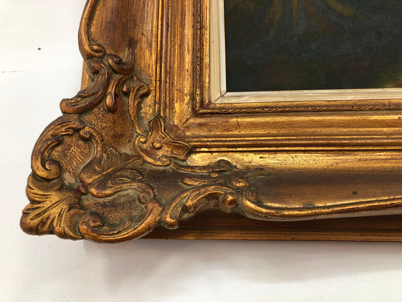 French "Romantic Scene" oil on board in a stunning gilt frame. It is signed and in very good detailed original condition.