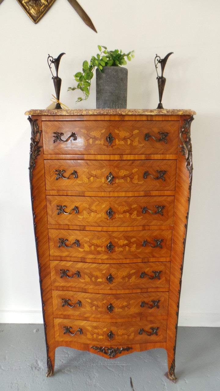 French Louis XV Style Seven Drawer Kingwood Semainier