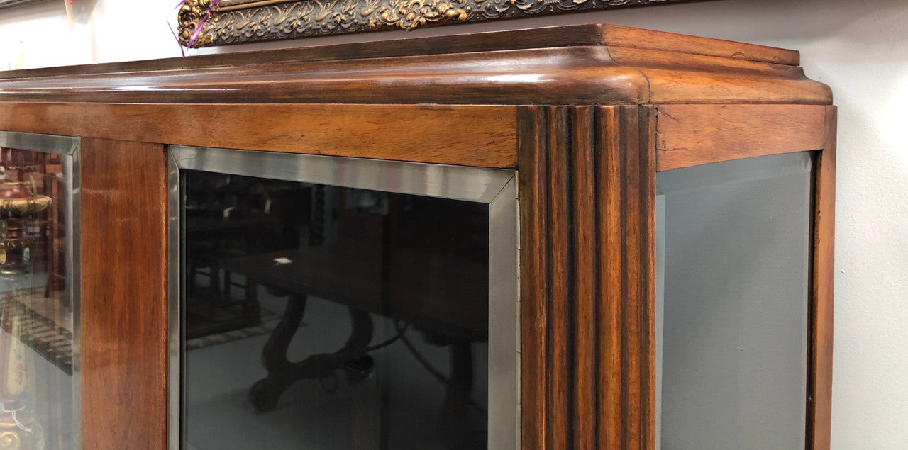 Large Walnut & Nickel Plated Art Deco Display Cabinet