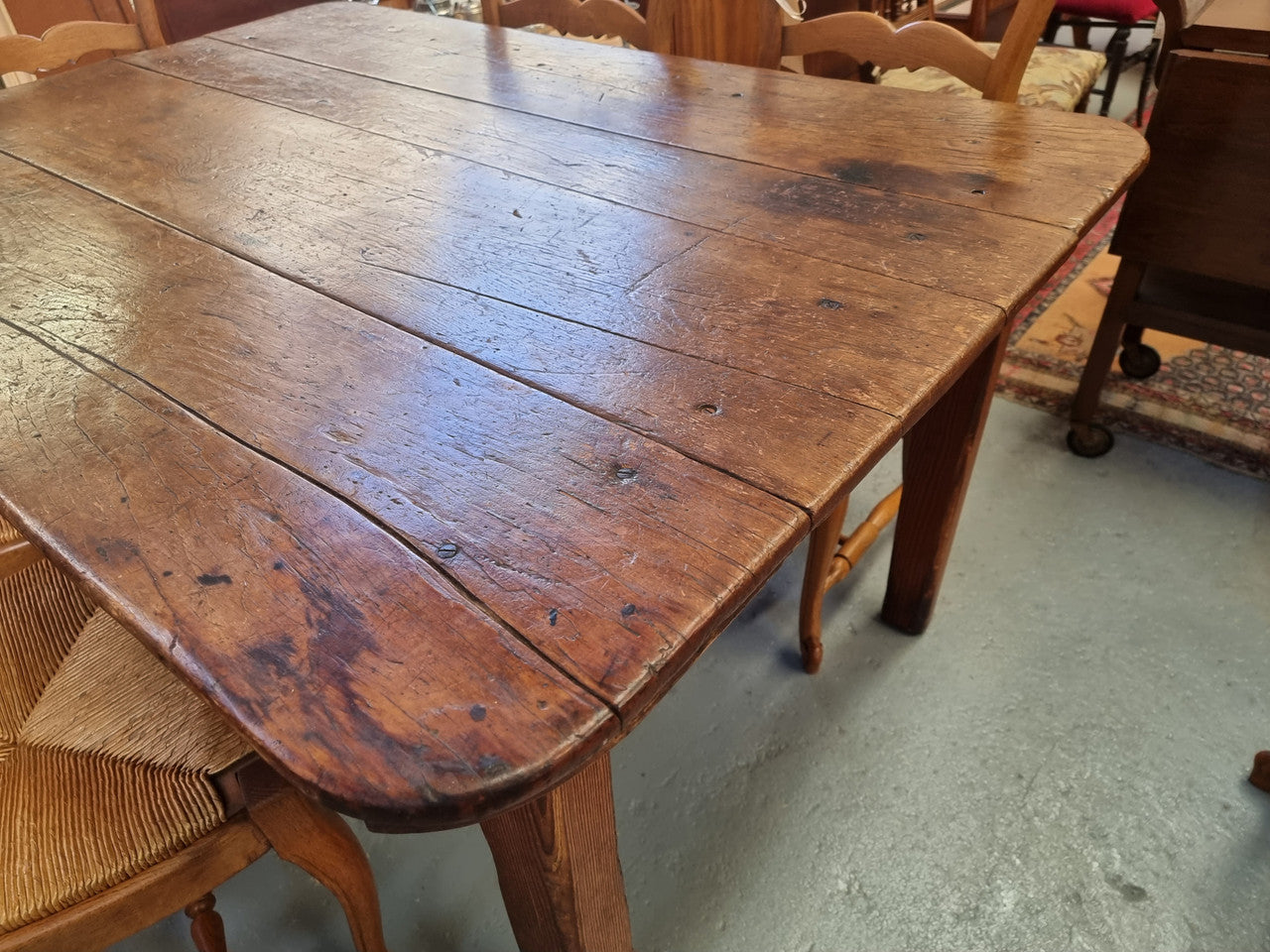 Fabulous early 19th Century Antique Fruitwood Farmhouse table of small proportions and loads of rustic detail. In good original detailed condition.