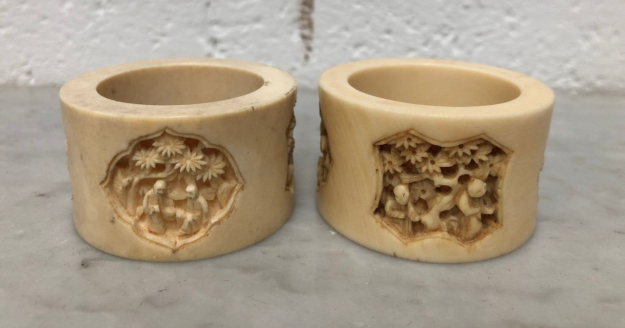 Pair of Antique carved Ivory serviette rings. In good original condition.
