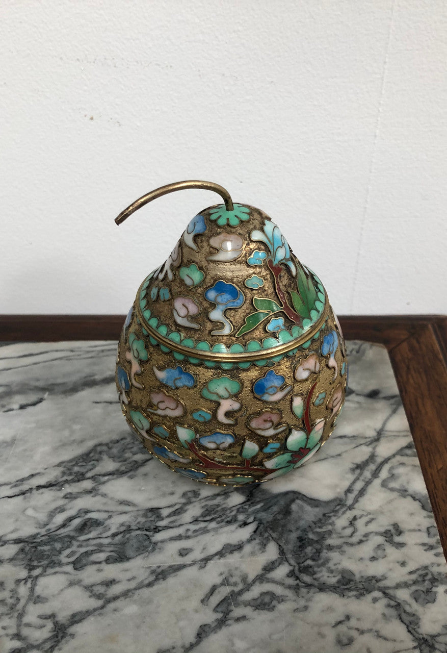 Good Quality Chinese Cloisonne Pear Covered Bowl