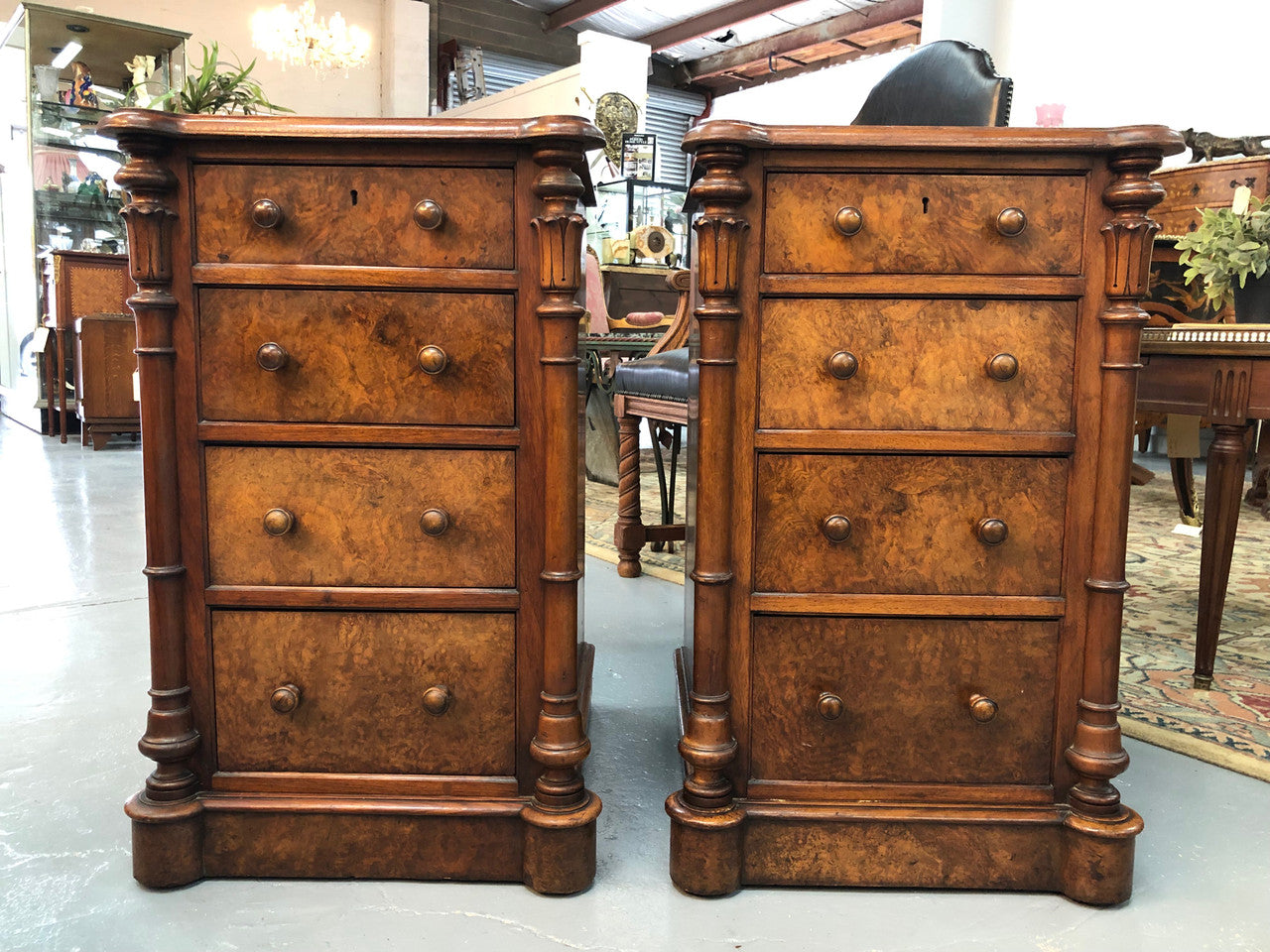 Lovely Pair Of Victorian Burr Walnut Bedside Cabinets