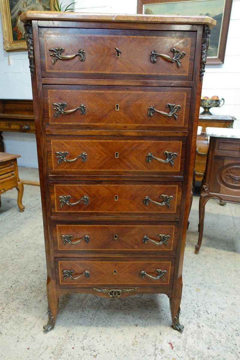 French Rosewood And Walnut Parquetry Inlaid Chest Of Drawers