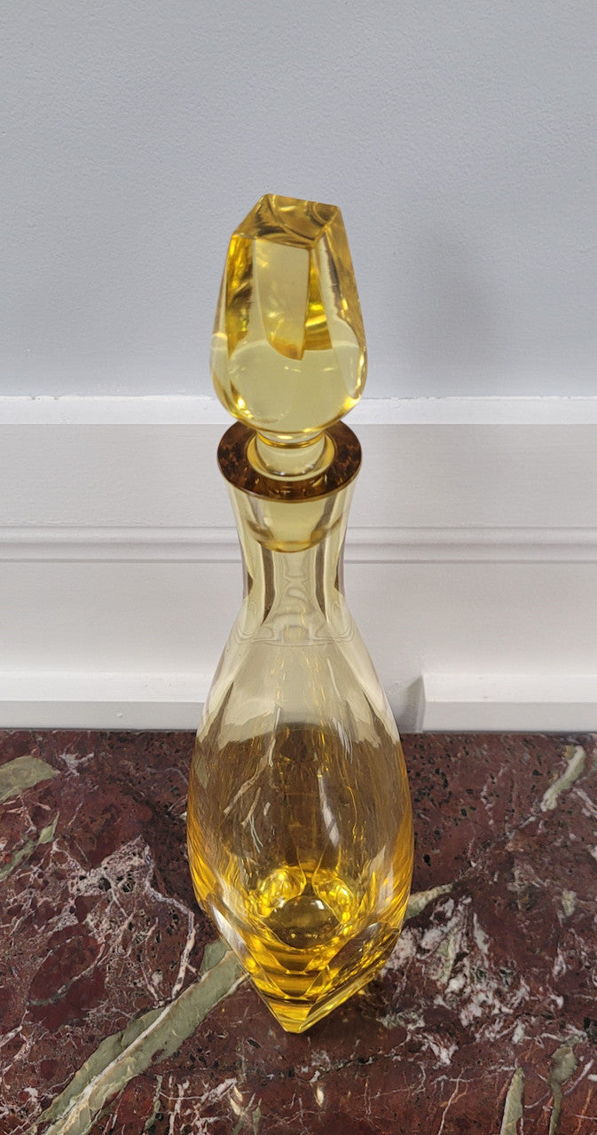 Bohemian yellow cut glass decanter. Please view photos as they help form part of the description.