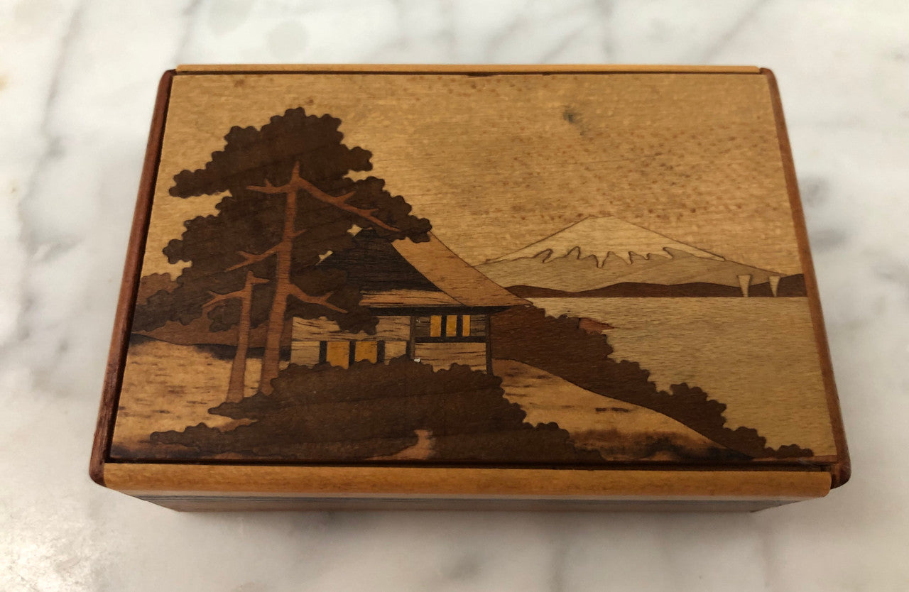 Vintage Marquetry Wooden Puzzle Box