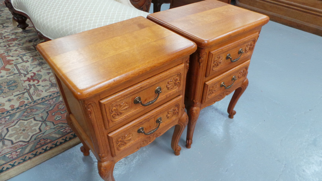 Beautiful Pair of Louis XV Style Light Oak Bedside