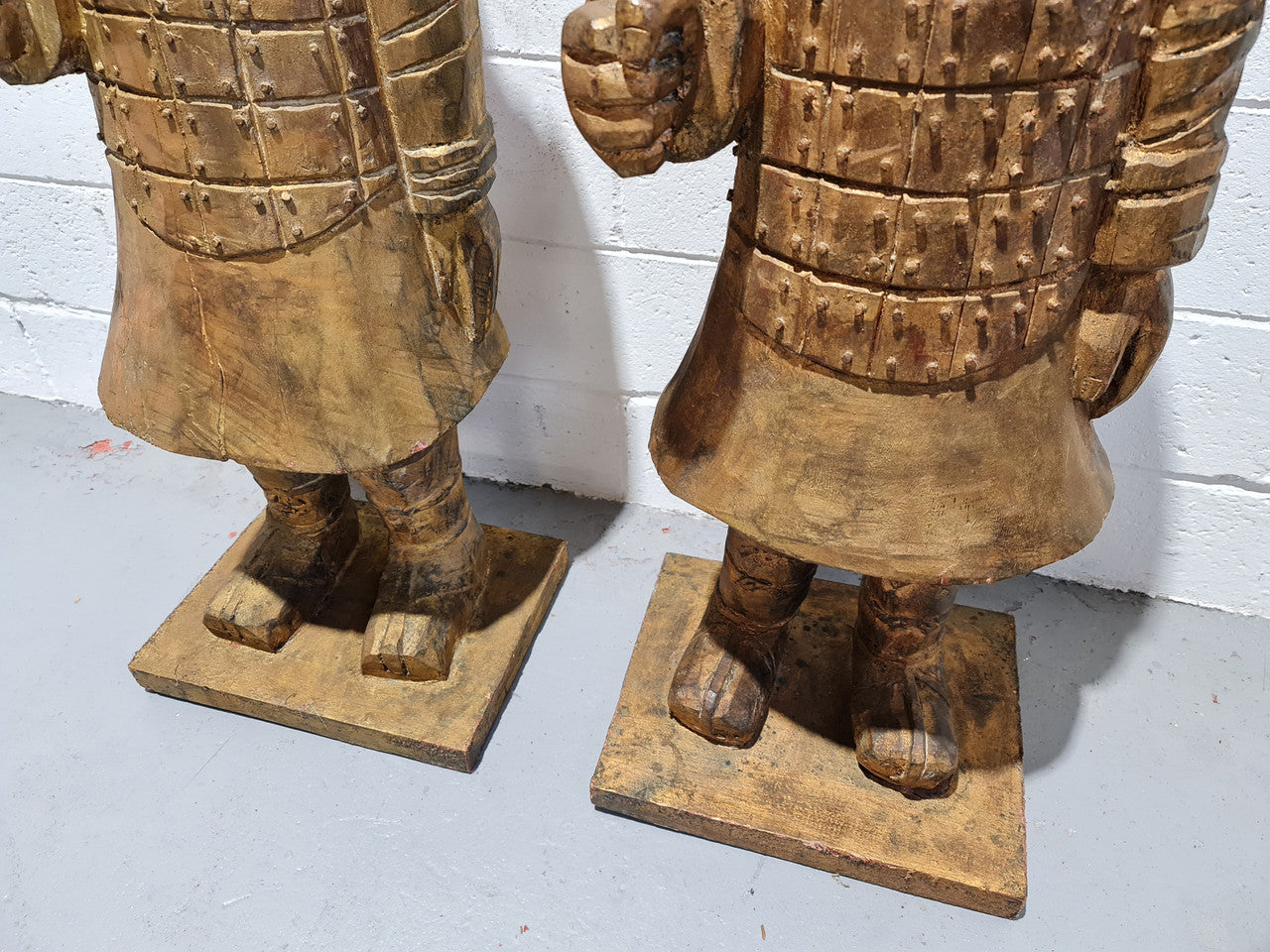 Impressive pair of carved wood and gilt large Chinese Warriors. Circa: 1960. In good original detailed condition.
