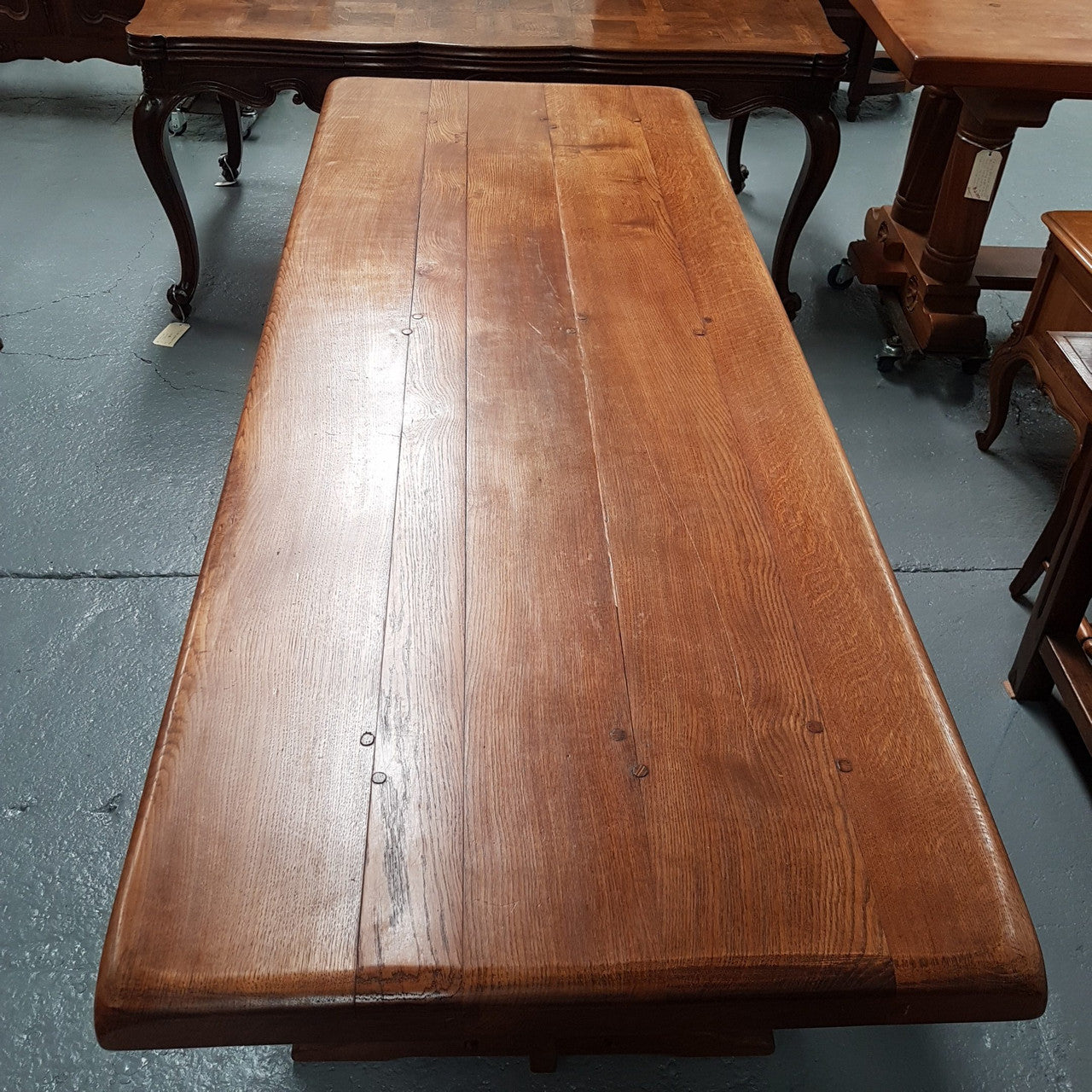 French Oak Stretcher Base Dining Table