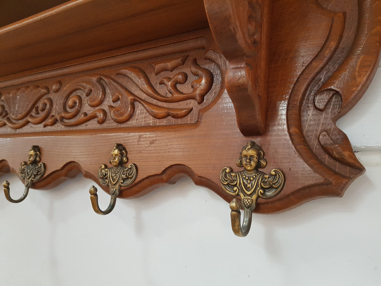 Fabulous French Oak Wall Carved Coat - Hat Rack