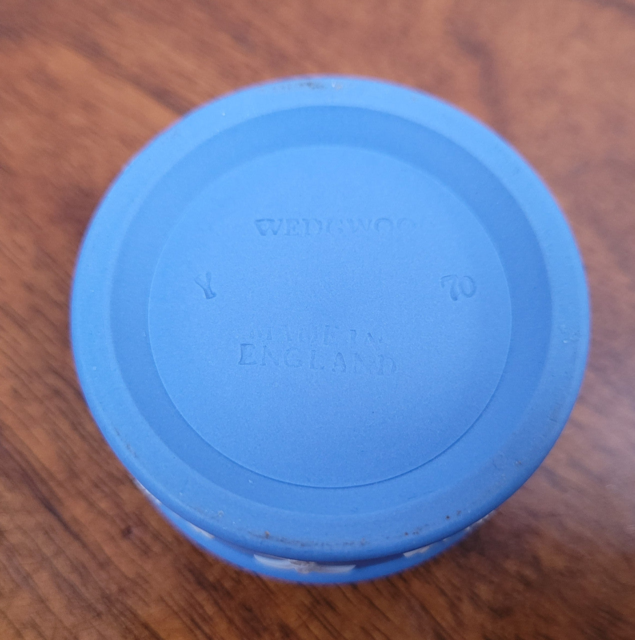 Wedgwood blue jasper trinket box. In good original condition with no chips or cracks.