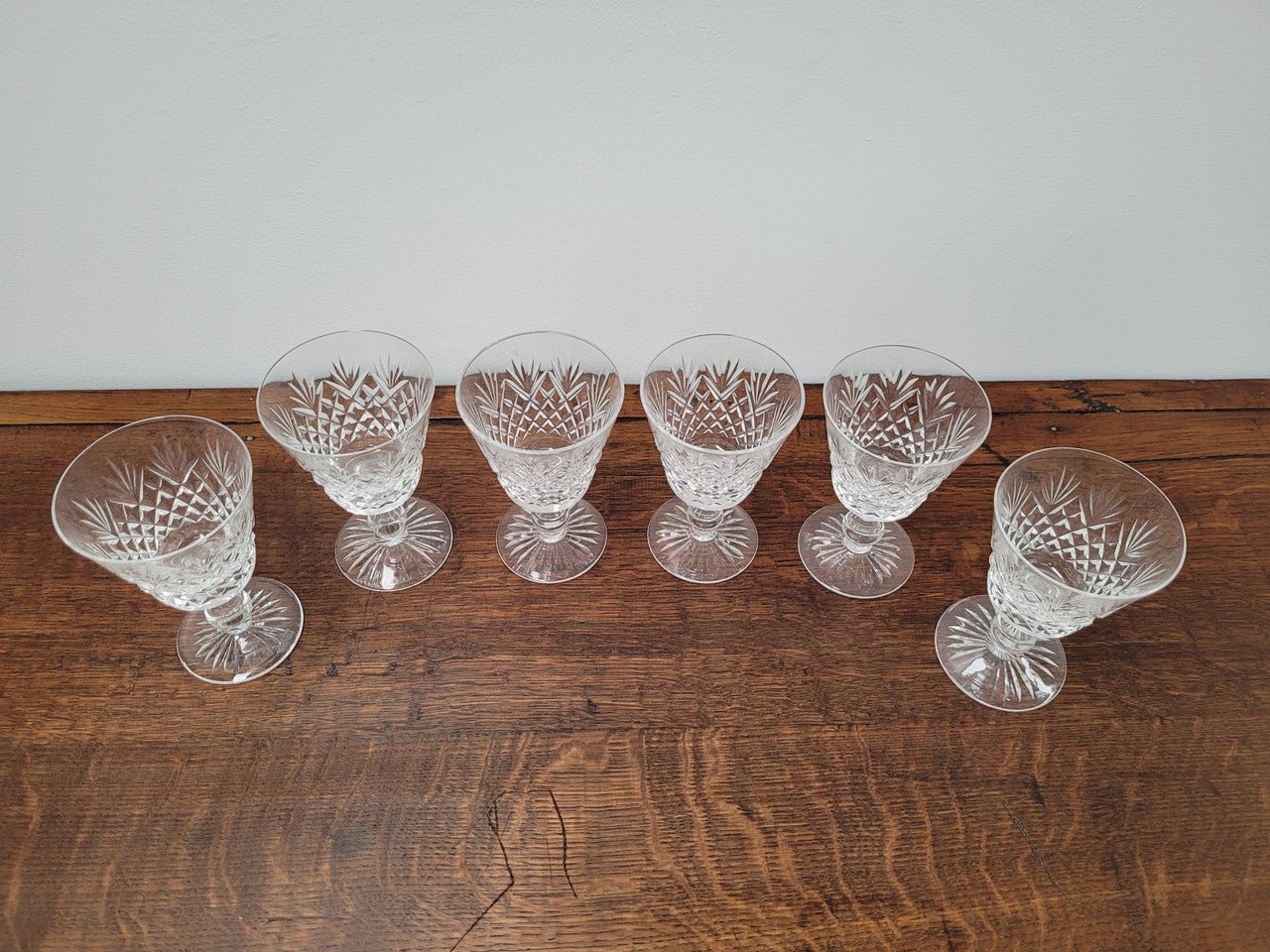 Set of six Stuart crystal “Henley” pattern wine glasses. In good original condition with no chips or cracks.