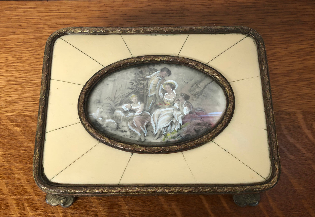 Edwardian Gilt Metal & Hand-Painted Miniature Casket