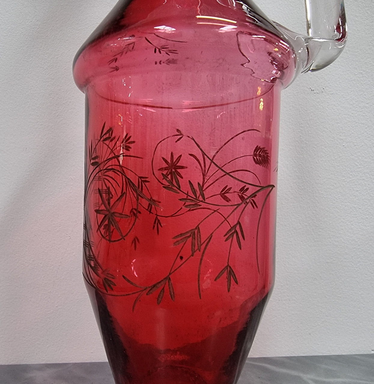 Victorian Etched Ruby Claret Jug With Original Stopper