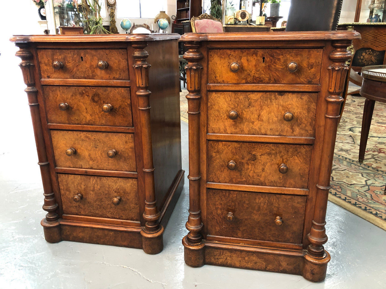 Lovely Pair Of Victorian Burr Walnut Bedside Cabinets