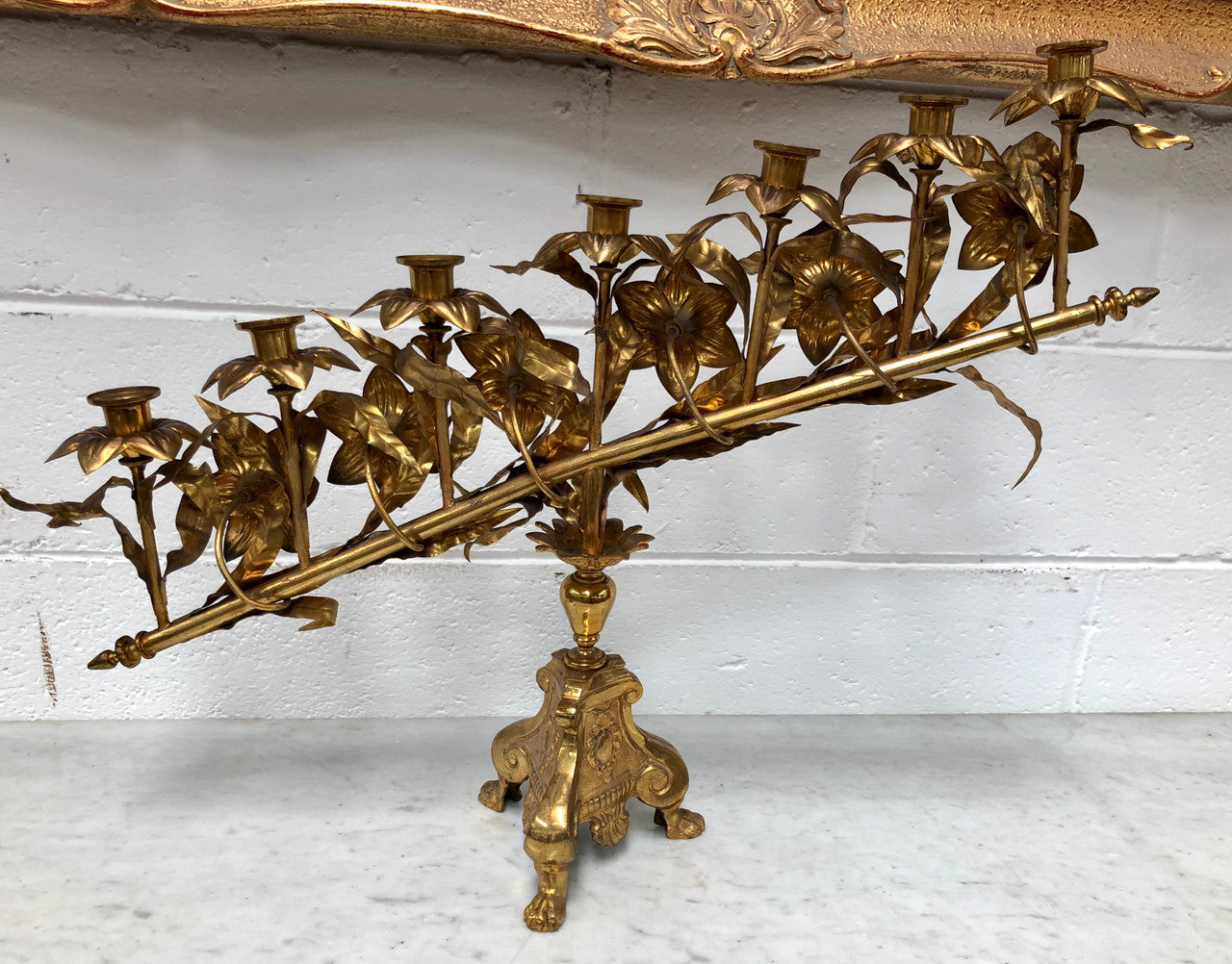 Fabulous & Highly Decorative Set Of Three French Brass Candelabras