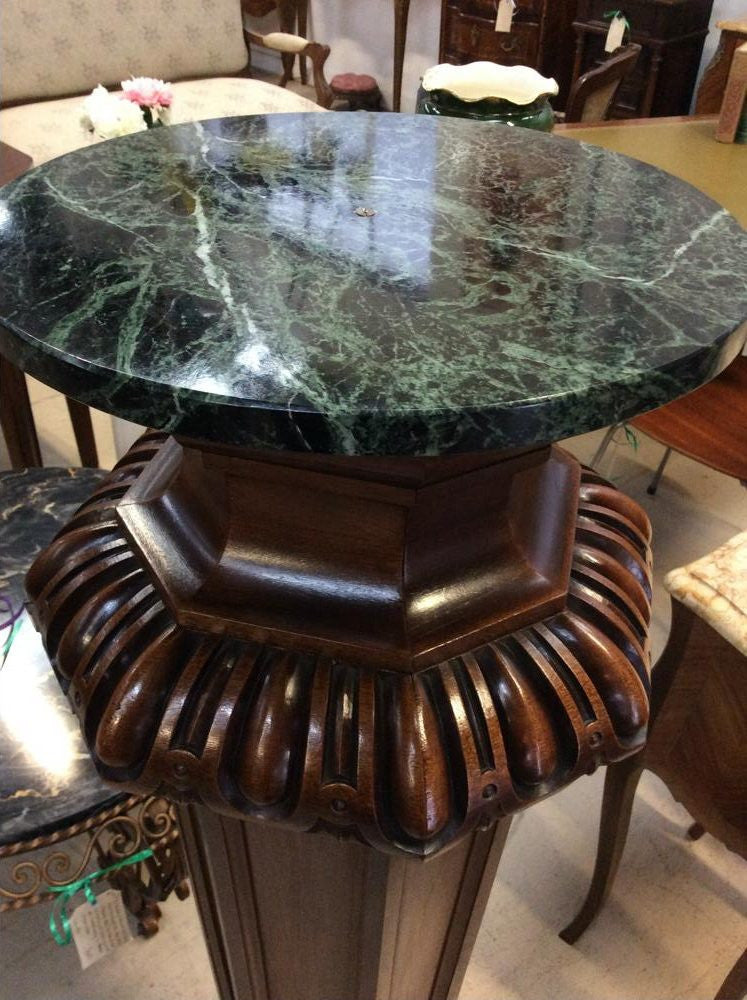 French Antique Grand Marble Top Walnut Pedestal