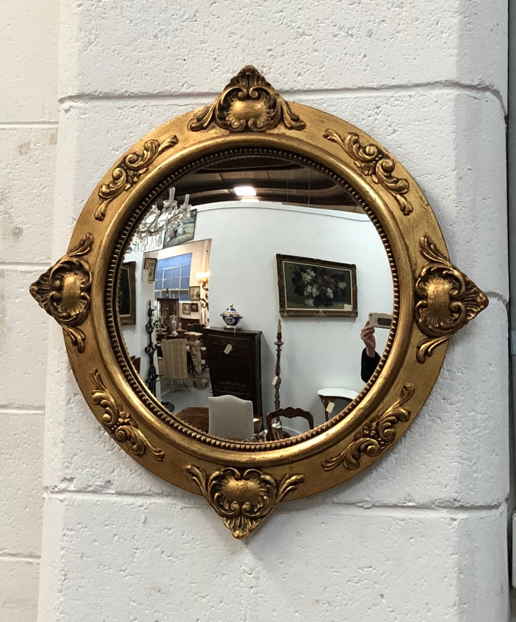 Wooden Antique Gilt Frame Convex Mirror