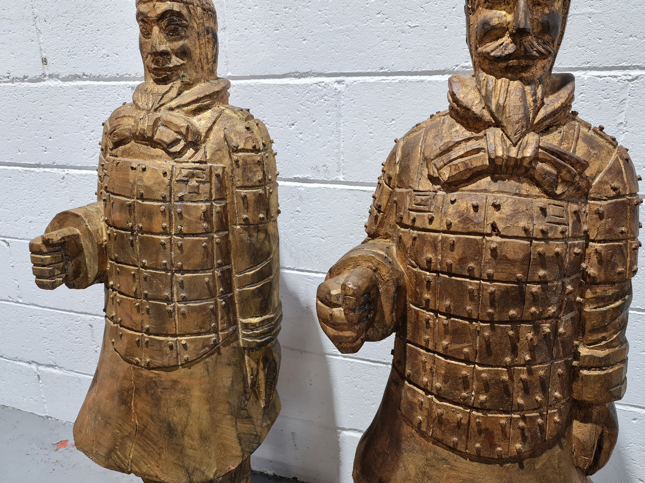 Impressive pair of carved wood and gilt large Chinese Warriors. Circa: 1960. In good original detailed condition.