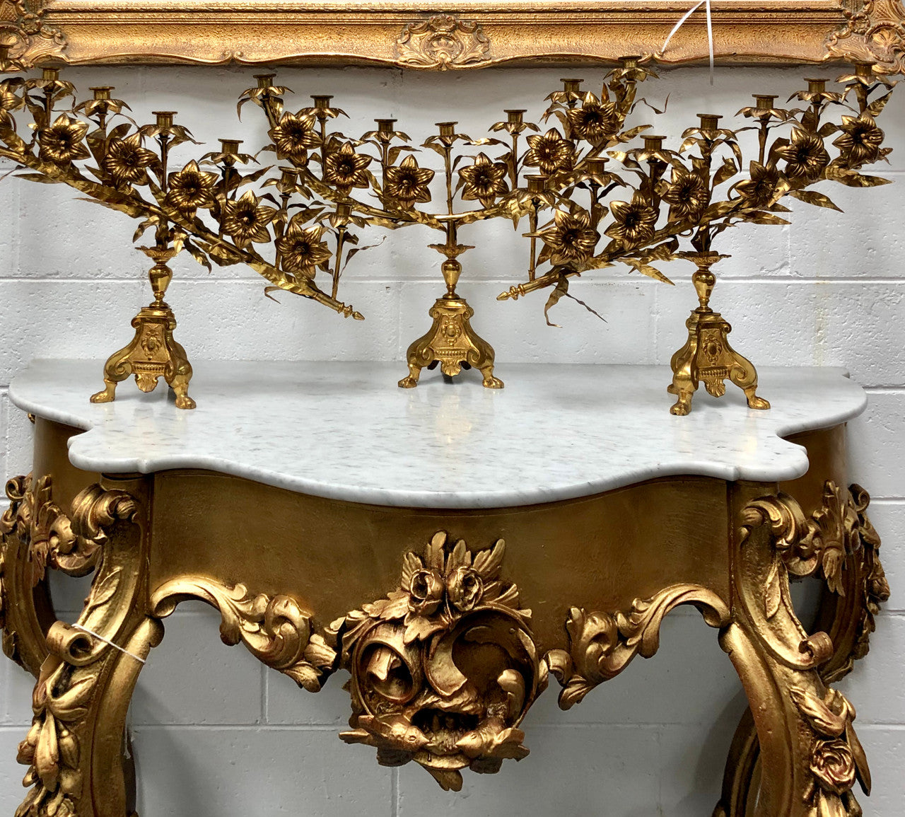 Fabulous & Highly Decorative Set Of Three French Brass Candelabras