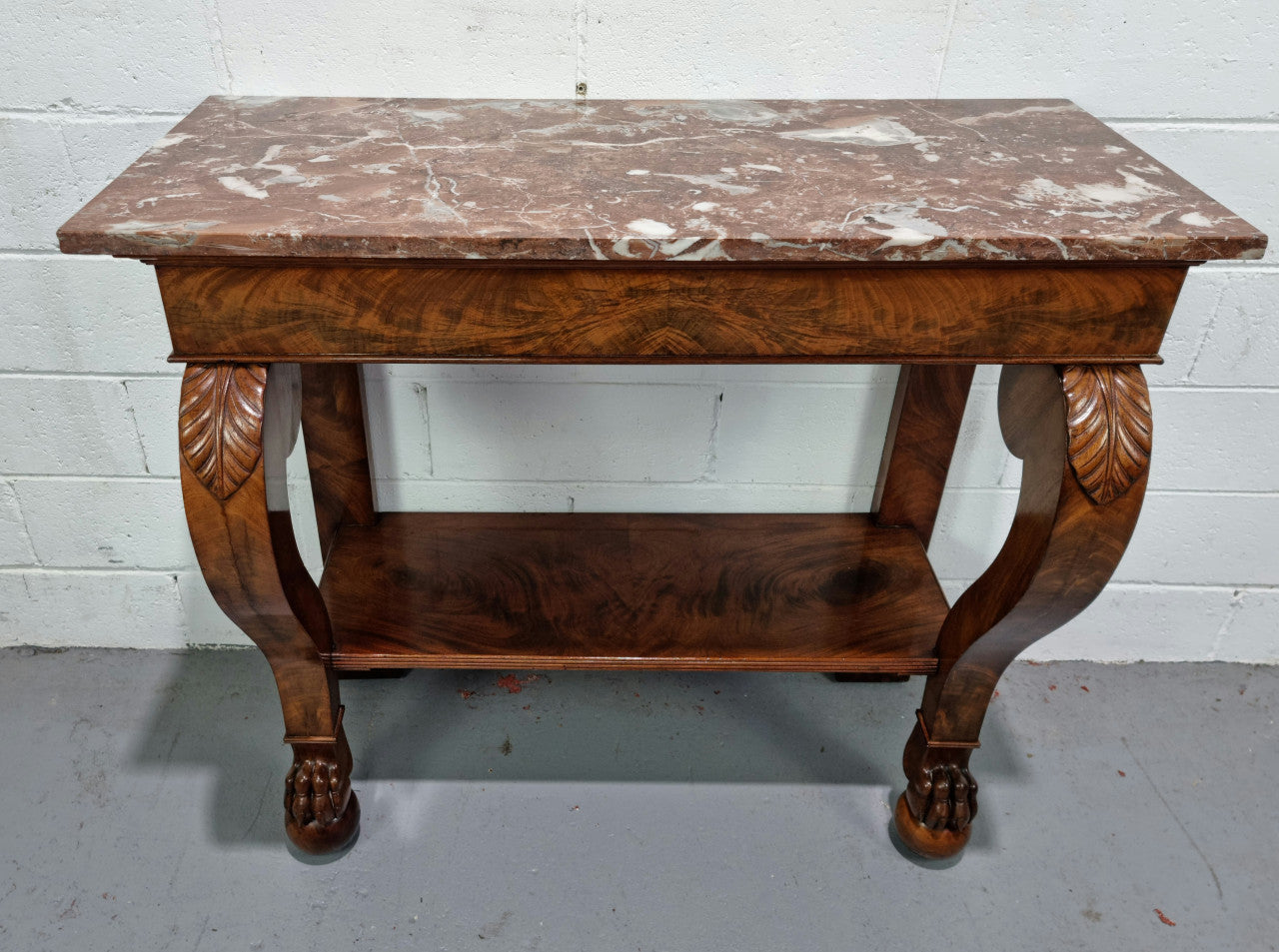 Beautiful 19 th century French mahogany console table with a lovely marble top. In good original detailed condition.