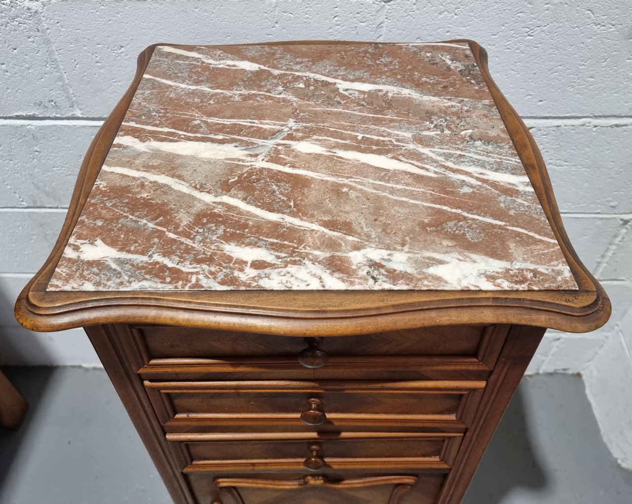 Louis XV Style Walnut Bedside-Side Cabinet With Inset Marble Top