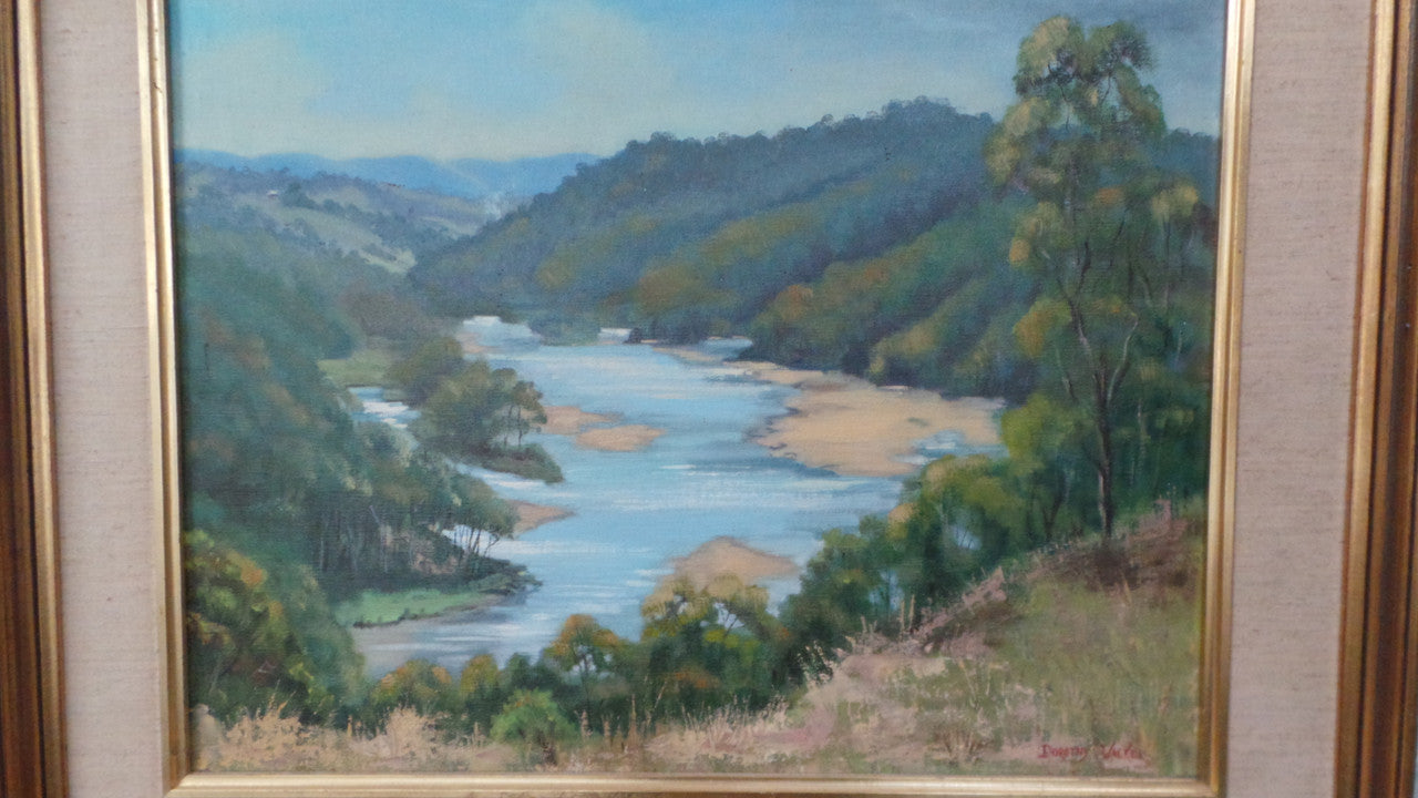 Framed Landscape Oil On Board Painting of Bega River