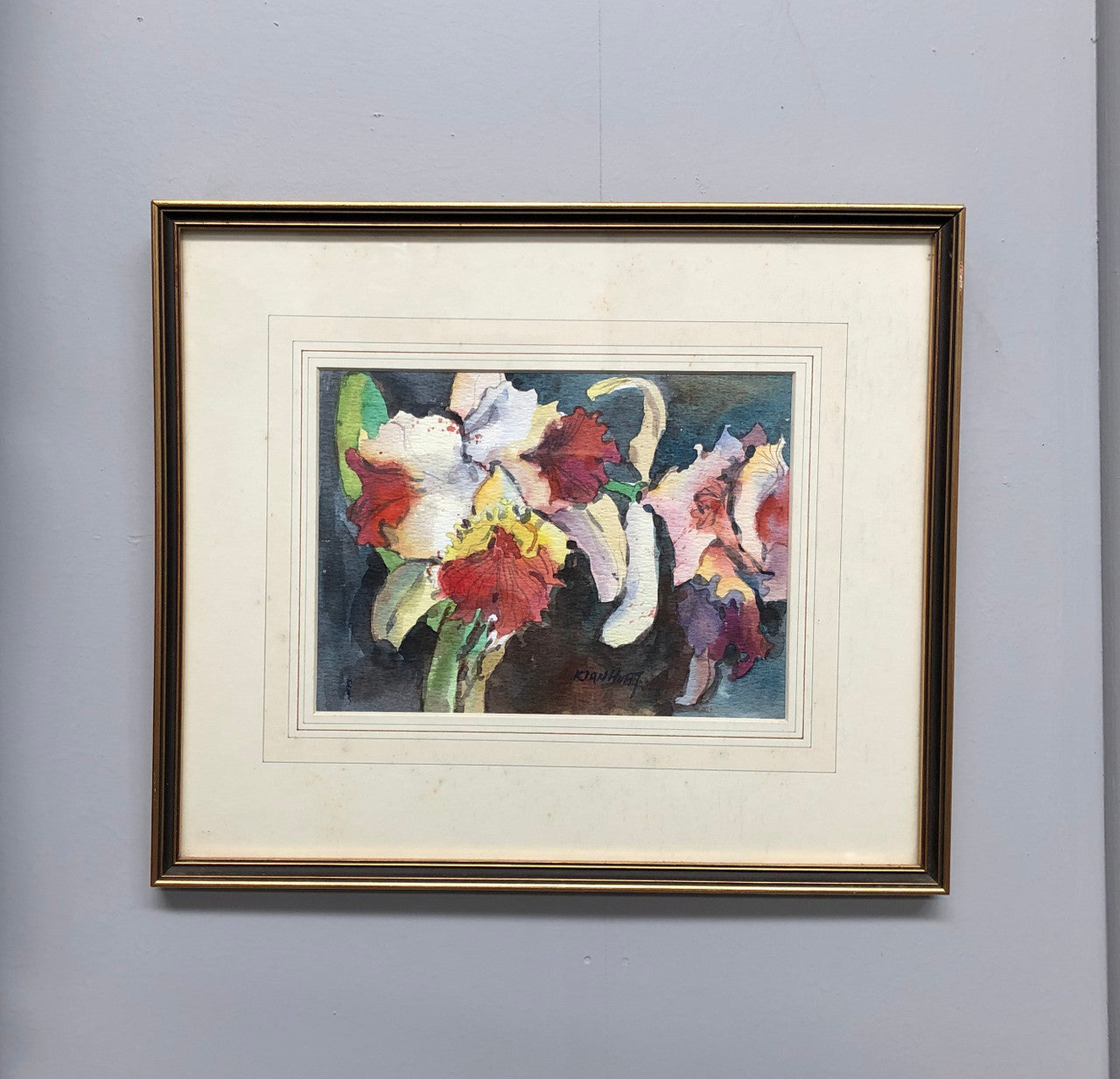Vintage Signed Watercolour Of Iris's