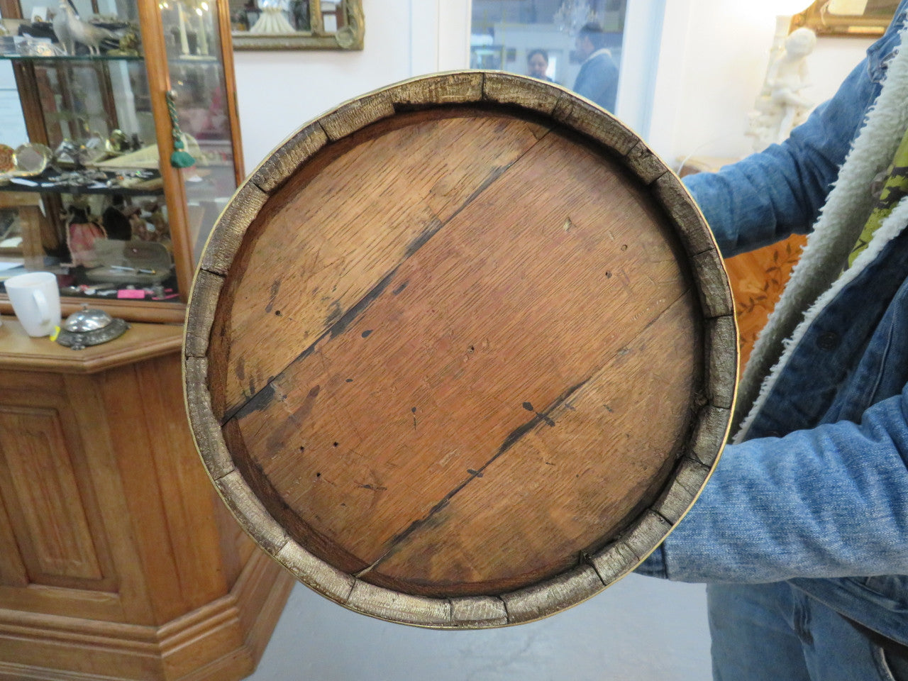 Large French Oak And Brass Banded Measuring Jug