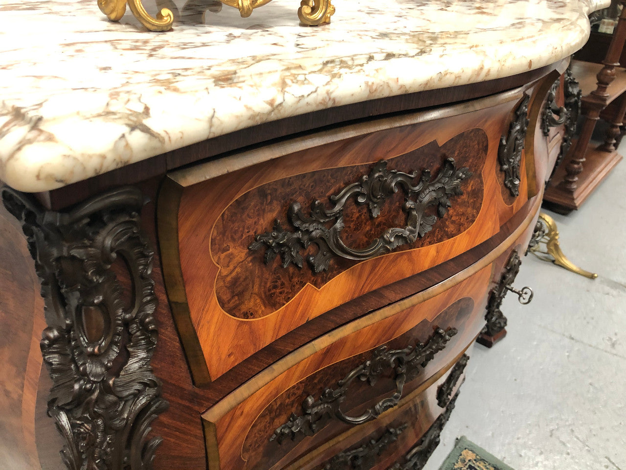 Antique French Louis XV Style Bombe Commode
