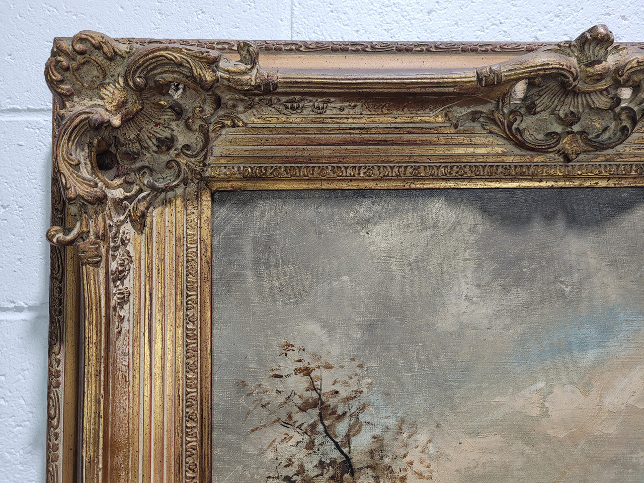 A stunning painting sourced in France signed oil on canvas of "Cows In River Landscape". Framed in a magnificent gilt frame and is in good original detailed condition.