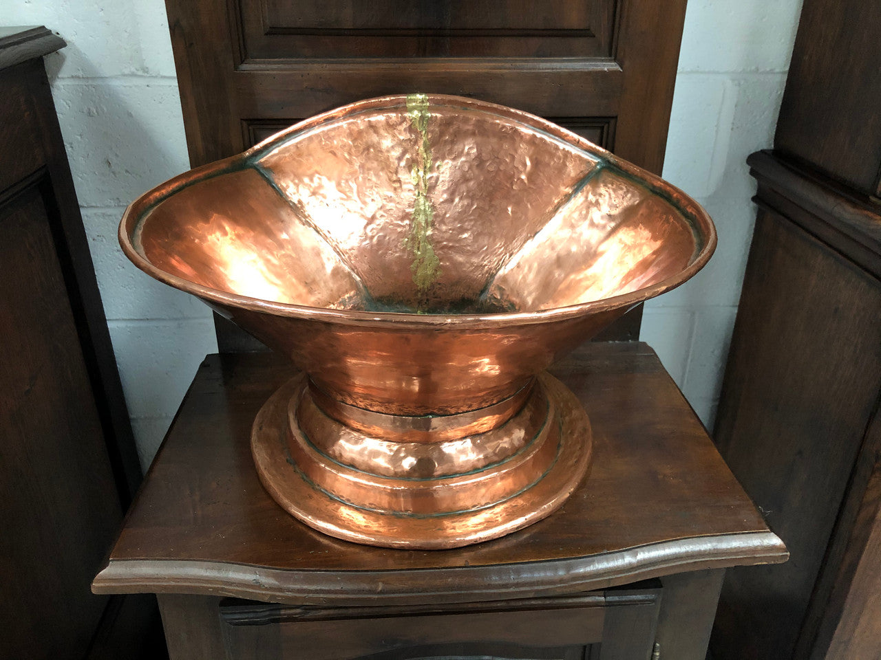 Late 19th Century French decorative copper bowl wash stand. In good original detailed condition.