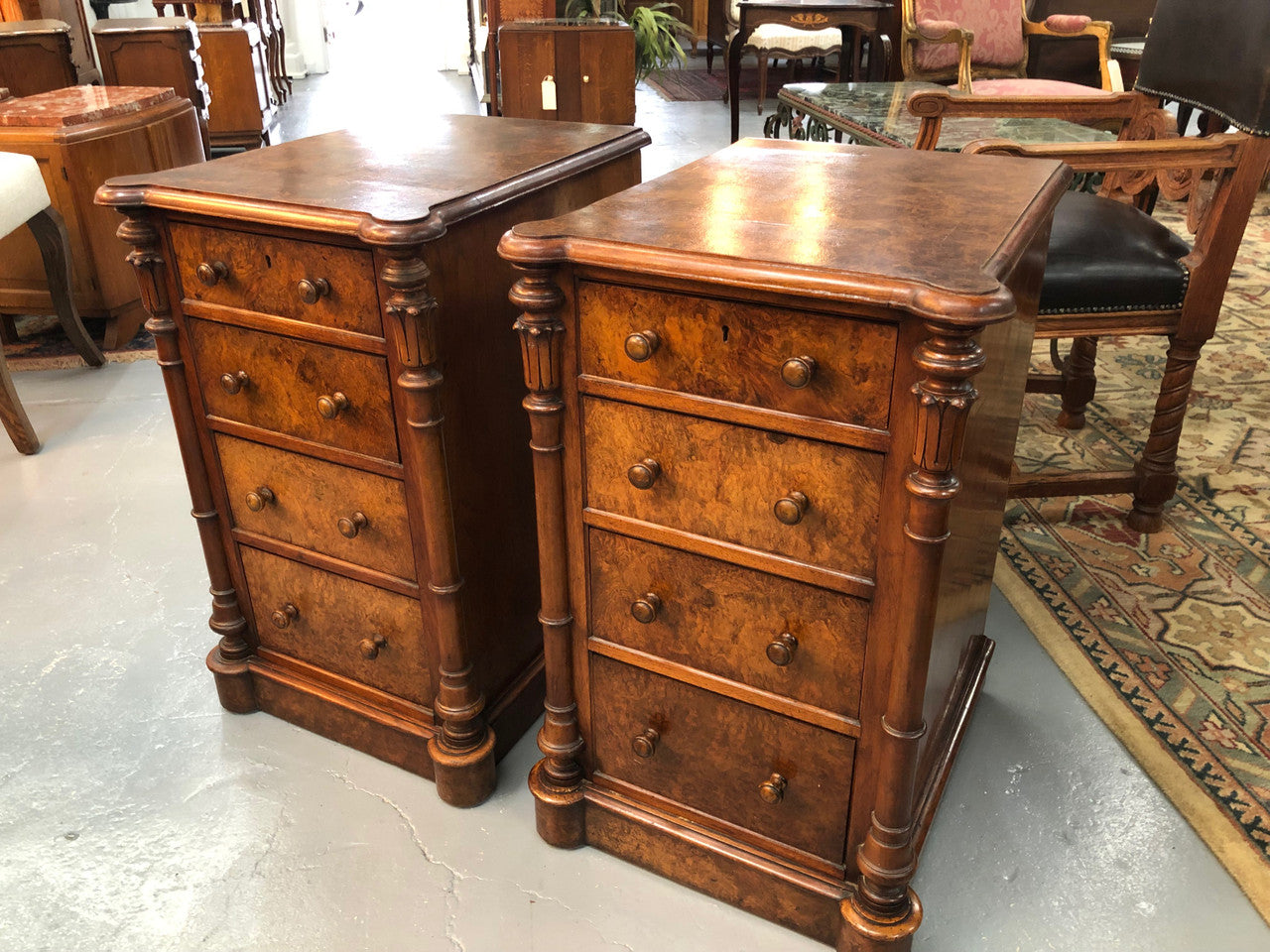 Lovely Pair Of Victorian Burr Walnut Bedside Cabinets