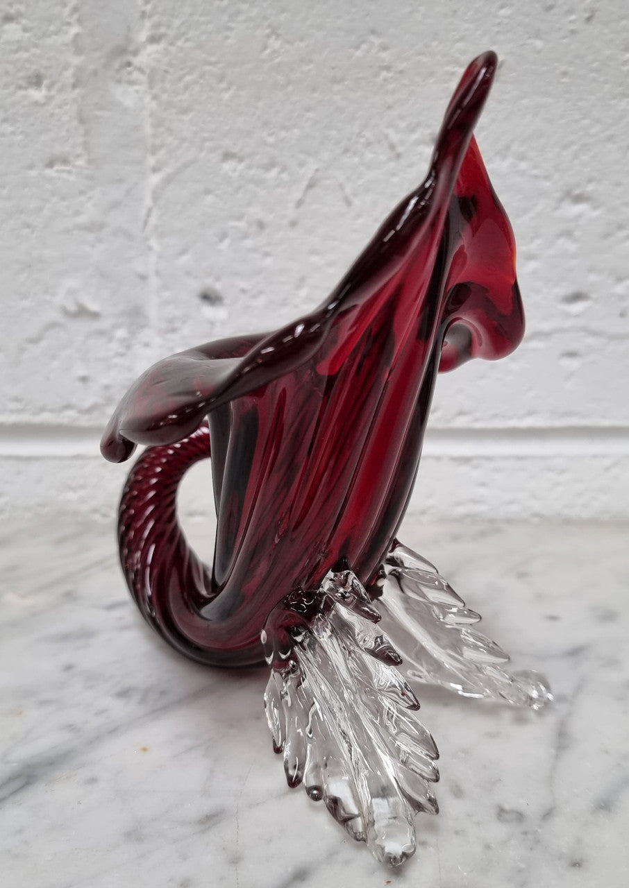 Vintage Ruby Red Murano Glass Cornucopia.