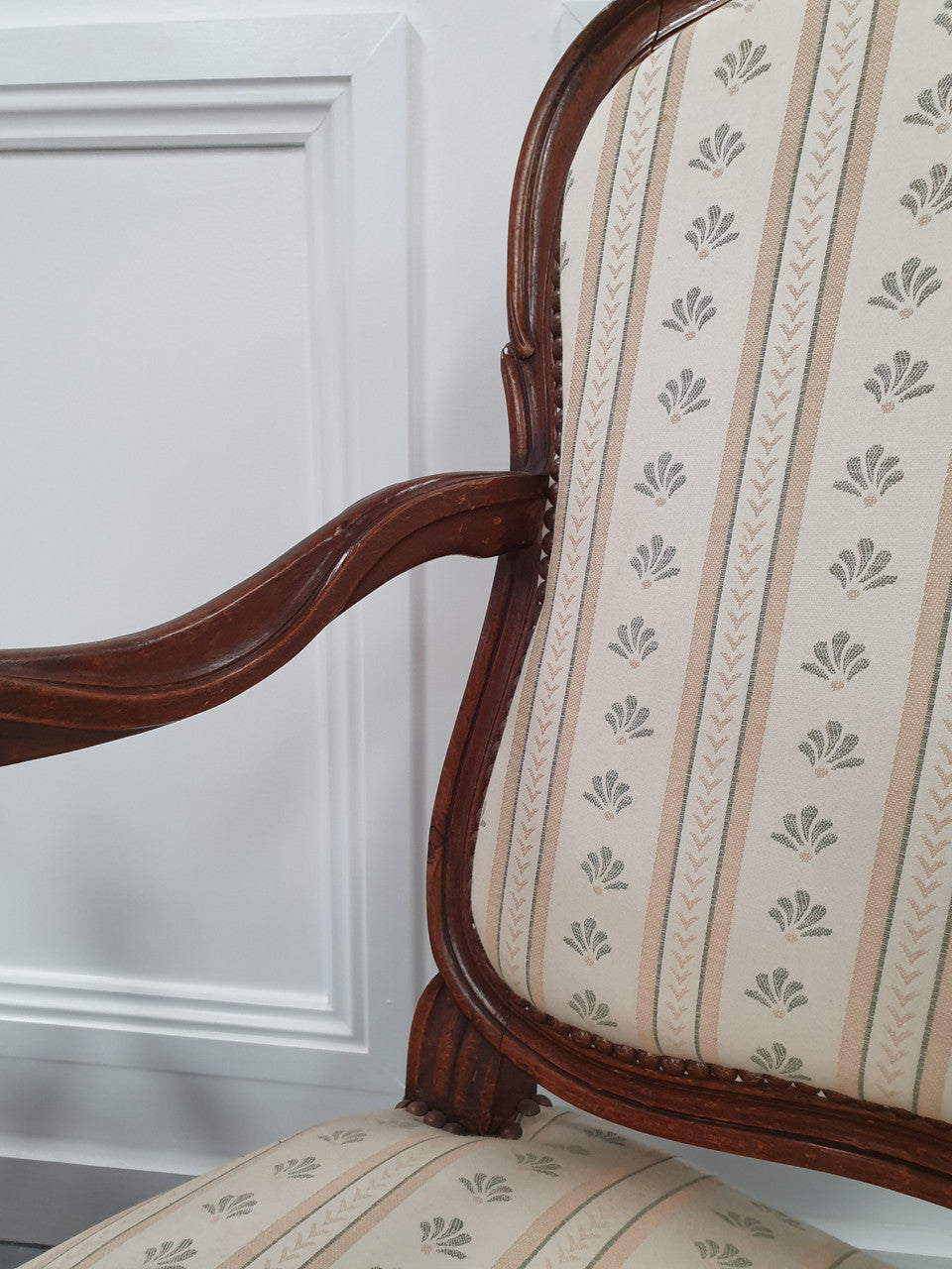 Pair Of Beautifully Carved Upholstered Fauteuils Chairs